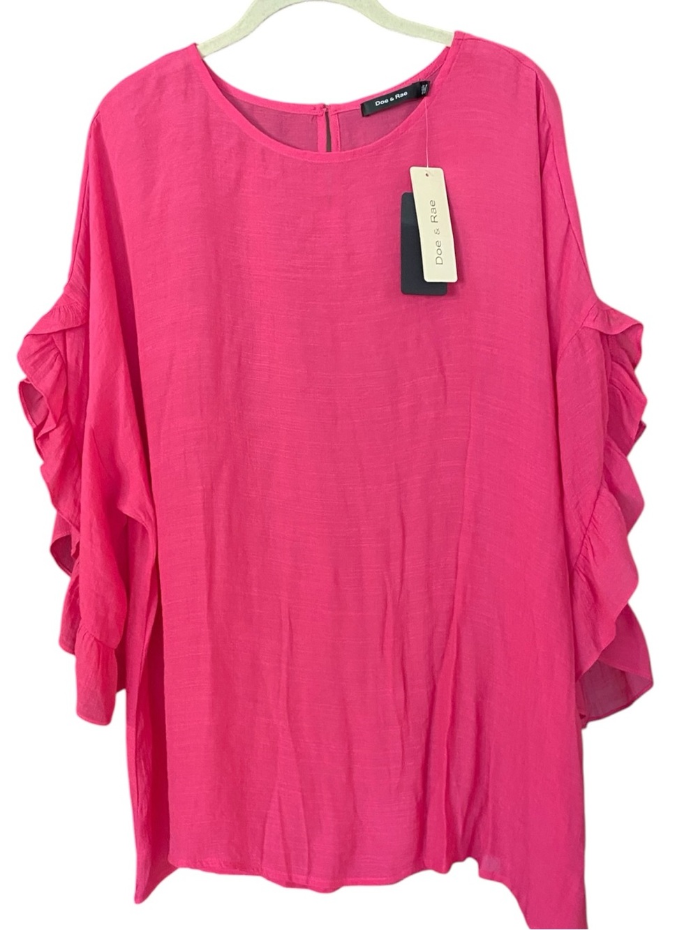 Gorgeous Doe & Rae Ruffle Sleeve Fuchsia Blouse NWT $27 Sz. 2X